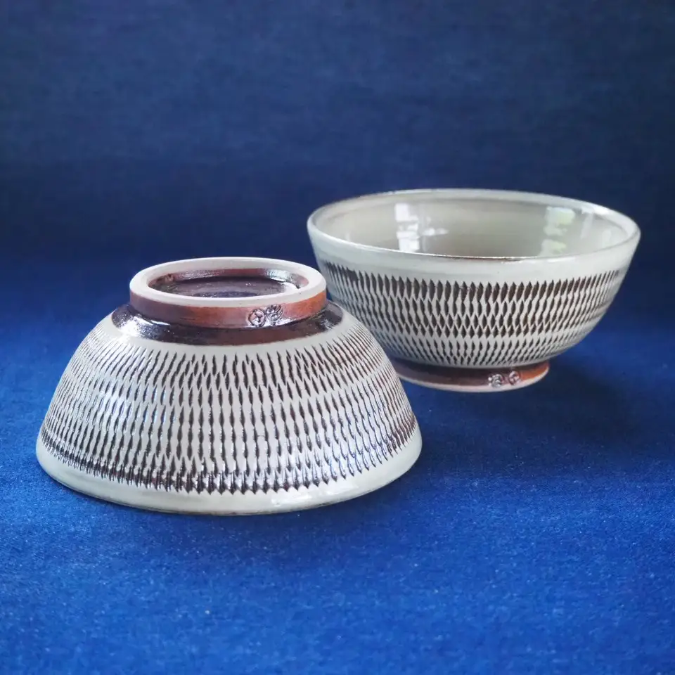 小石原焼飛鉋四寸碗2個セット(金丸窯)直径約12cm H38