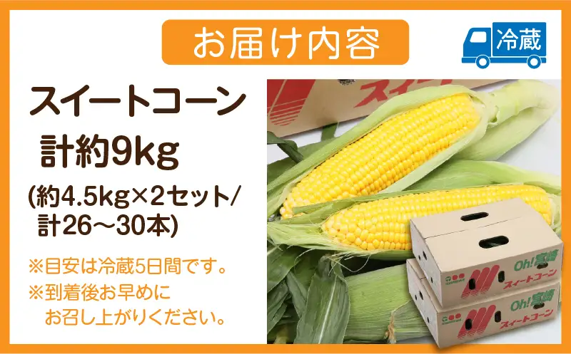 宮崎県産 スイートコーン 約9kg（約4.5kg×2箱）