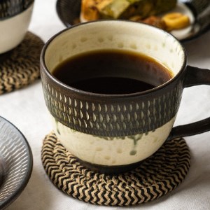 小石原焼 カネハ窯 飛び鉋モーニングカップ(茶マット) AA47