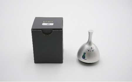 【高岡銅器】エコー 螺鈿猫 銀色 民芸品 芸品 雑貨 インテリア ネコ おりん 余韻 高岡螺鈿 伝統工芸士  FAD-0964