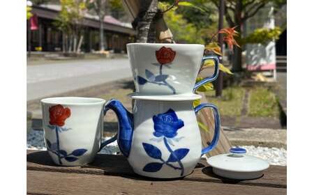 有田焼 バラ絵 コーヒードリッパー＆ポット＆マグカップの3点セット 大慶 A45-105