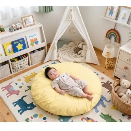 【直径83cm　ふかふか丸お座布団】黄色カバー付き　おしゃれ可愛いお昼寝クッション_雑貨・日用品  家具・インテリア _【1109586】
