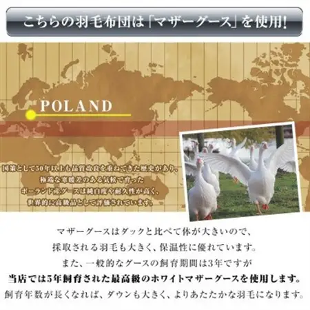 高品質シングル羽毛掛け布団440DP80サテン長超綿ホワイトマザーグース95%1.2kg白_雑貨・日用品 布団 寝具 _【1218378】