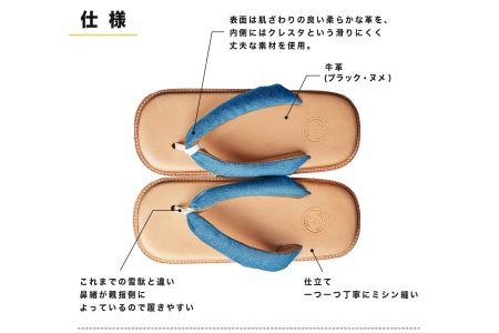 レザー雪駄サンダル　サン駄（江戸前ｓａｎｄａｌ）（サイズ：3S、カラー：ライトインディゴ）_0008-002-T03-4-1