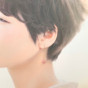 【天然石ジュエリー】グァバクォーツ　k10(10金) アメリカンピアス◇