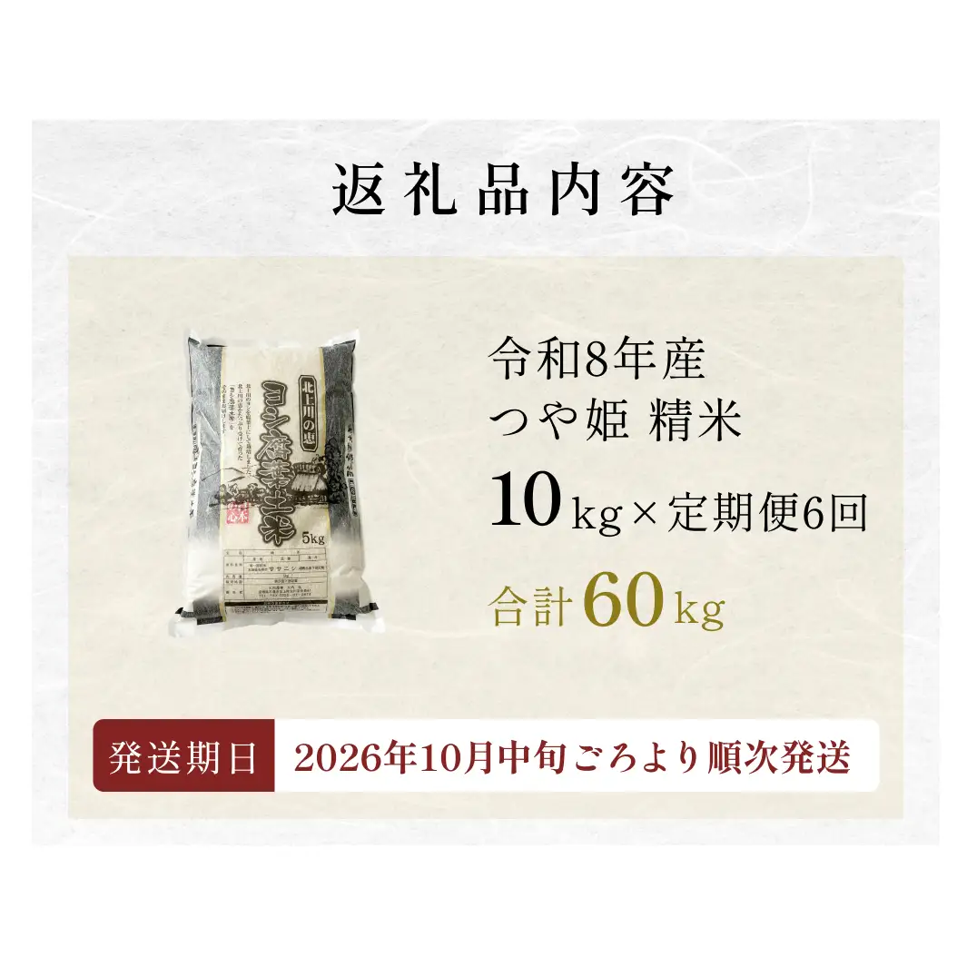 ＜先行予約＞ 令和8年産 ＜定期便＞ ヨシ腐葉土米 精米 60kg （10kg×6回発送） つや姫 新米