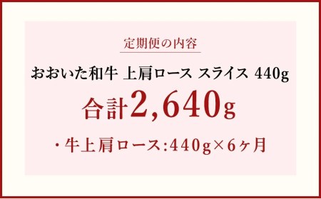 【 定期便 6回】 おおいた和牛 上肩ロース スライス 440g×6ヶ月 豊後牛 牛肉