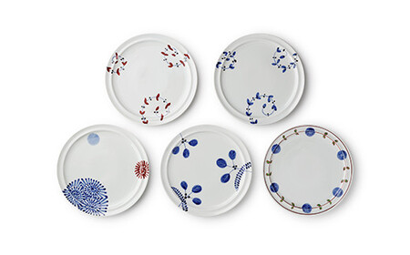 有田焼 絵変り 21cmプレート 5枚セット【ヤマト陶磁器】食器 器 うつわ 磁器 陶磁器 皿 プレート リム皿 メイン皿 5枚 セット かわいい おしゃれ 手描き A75-64