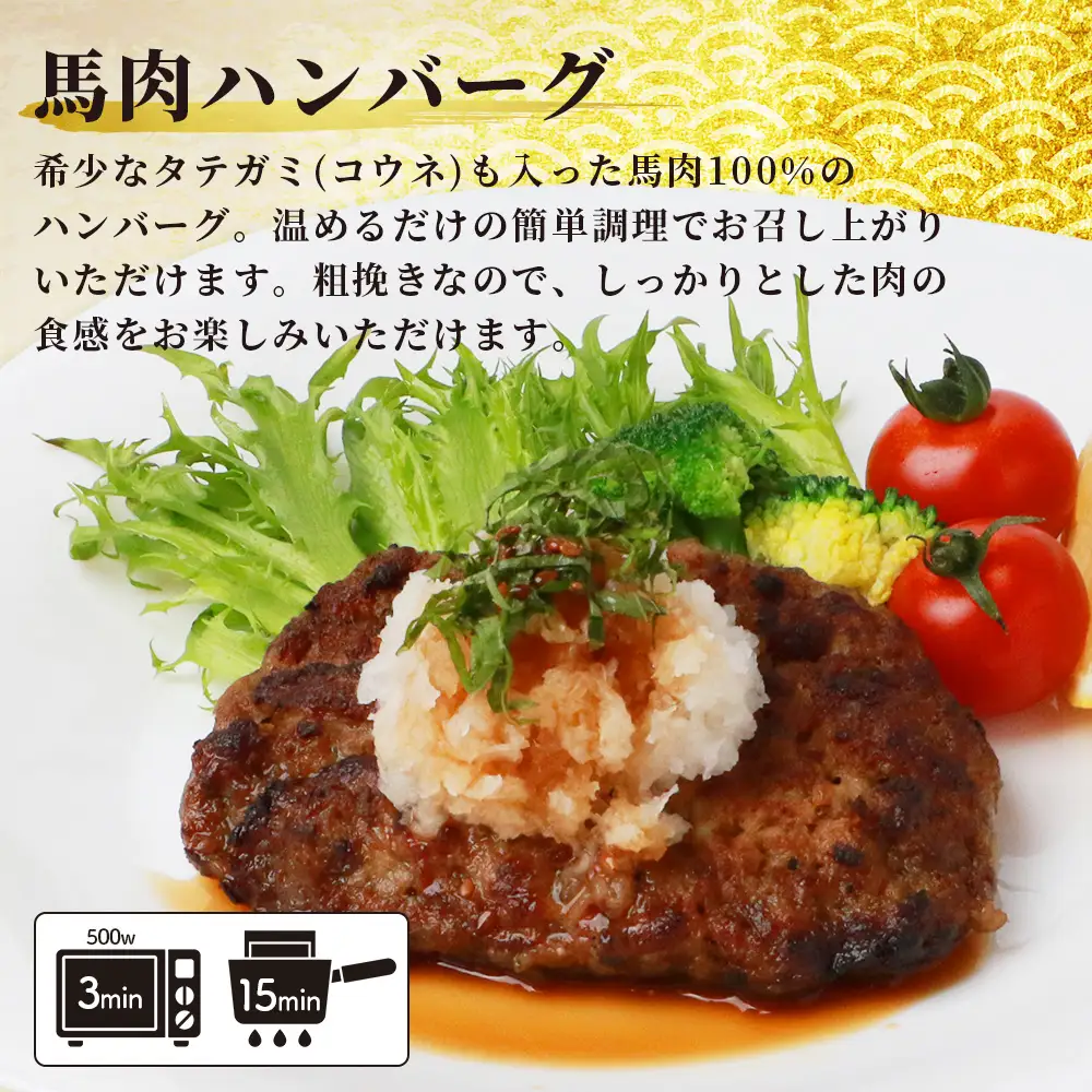 馬肉バラエティー6種セット 約1.02kg (赤身/コウネ/ネギトロ/ユッケ/フタエゴ/ハンバーグ/タレ付き)031-0491