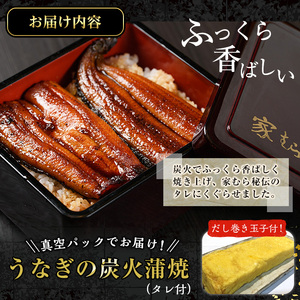 No.310 鹿児島県産うなぎの炭火蒲焼(1尾・タレ付)と自慢の出汁巻き卵1本付！ 国産 九州産 鰻 ウナギ うな重 うな丼 蒲焼 卵焼き 出汁巻き 出汁巻きたまご 炭火焼 おかず 特産品 お土産 セット冷凍【家むら】