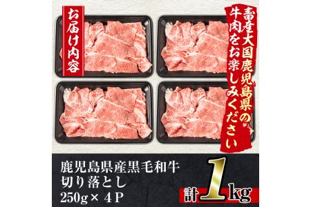 No.706 鹿児島県産黒毛和牛切り落とし(計1kg・250g×4P)国産 九州産 牛肉 お肉 おかず すき焼き スキヤキ しゃぶしゃぶ 冷凍 小分け【アリラン飯店】
