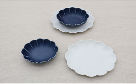 有田焼 ふわふわモコモコっとしたKUMOプレート＆ボウル/4点セット 深海三龍堂 かわいい食器 かわいいお皿 スタイリッシュ シンプル モダン A24-63