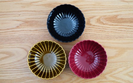 【陶器市特集】【波佐見焼】花しのぎ 小鉢 （鶯茶・墨・紅） 3点セット 食器 皿 【団陶器】 [PB102] 波佐見焼