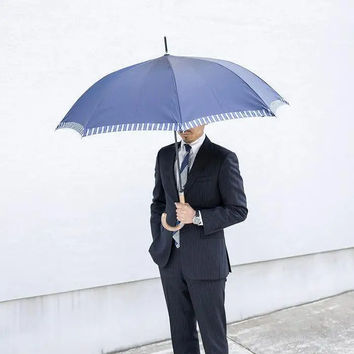 槙田商店【紳士長傘】Tie Plain×Stripe 紺