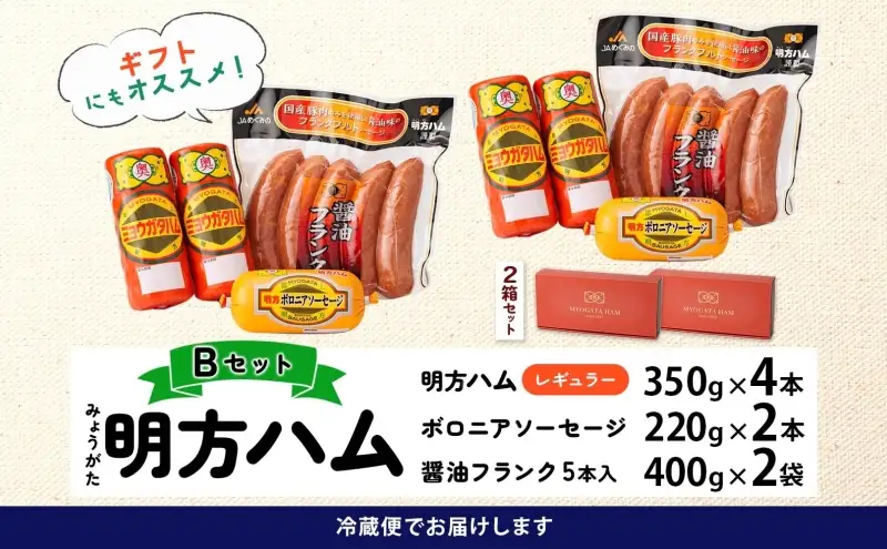 明方 ハム Bセット ボロニア ソーセージ フランクフルト JA ブランド 豚肉 お肉 国産 熟成 塩分 控えめ 豚腸 バーベキュー BBQ 加工品 お取り寄せ 贈答 ギフト 送料無料 めぐみの農業協同組合 岐阜県 美濃市