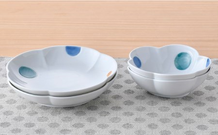 【陶器市特集】【波佐見焼】水玉 フラワー ボウル プレート セット 食器 皿 【松幸陶芸】 [HB47] 波佐見焼