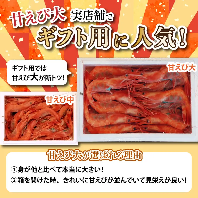 海の上で食べる味！漁船直送☆船内瞬間冷凍 プレミアム甘えび 約650g 【殻付き 有頭 生食 刺身 冷凍 魚介類 魚貝類 産地直送 坂井市産 福井県産 国産 三国 人気】 [A-23104]