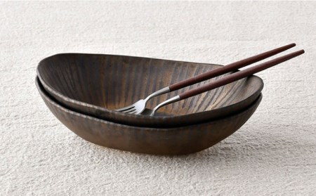 【波佐見焼】十草ゴールド 舟型鉢 ボウル ペアセット 食器 皿 【三栄陶器】 [QD02] 波佐見焼