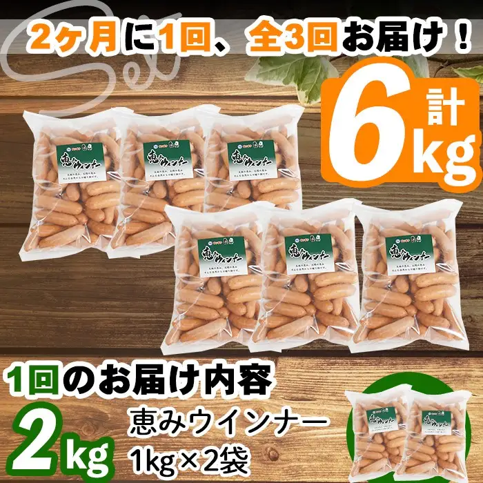 【定期便 全3回】 訳あり 業務用！恵み ウインナー 計6kg t0033-007-CF