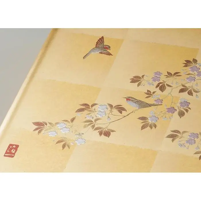 【箔一】花見鳥　屏風時計