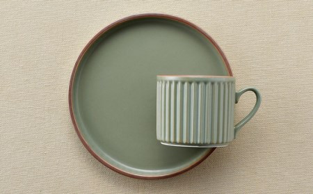 【波佐見焼】ギアシリーズ カップ＆ソーサー グレー＆カーキ プレート マグカップ ペアセット 17.5cm 6寸 食器 皿 【大新窯】 [DC113]  波佐見焼