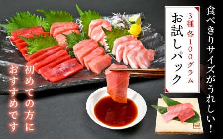 まぐろの王様！生本マグロ！まぐろ三昧おためしセット合計300g前後（赤身・中トロ・大トロ各約100g） [e04-a083] 