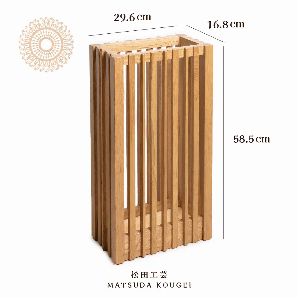 [【受注生産】おもてなし木製傘立て(大)・ナラ材 (ロゴあり) ＜松田工芸＞
