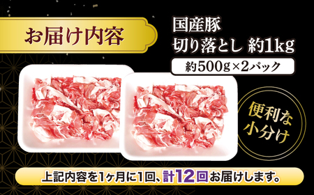 12回定期便 長崎県産 豚 切り落とし 1kg CFA013 国産豚 こま切れ 便利 小分け