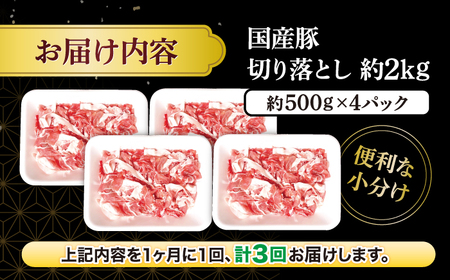 【3回定期便】長崎県産 豚 切り落とし 2kg CFA014 国産豚 こま切れ 便利 小分け