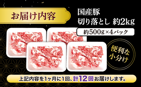 【12回定期便】長崎県産 豚 切り落とし 2kg CFA016 国産豚 こま切れ 便利 小分け