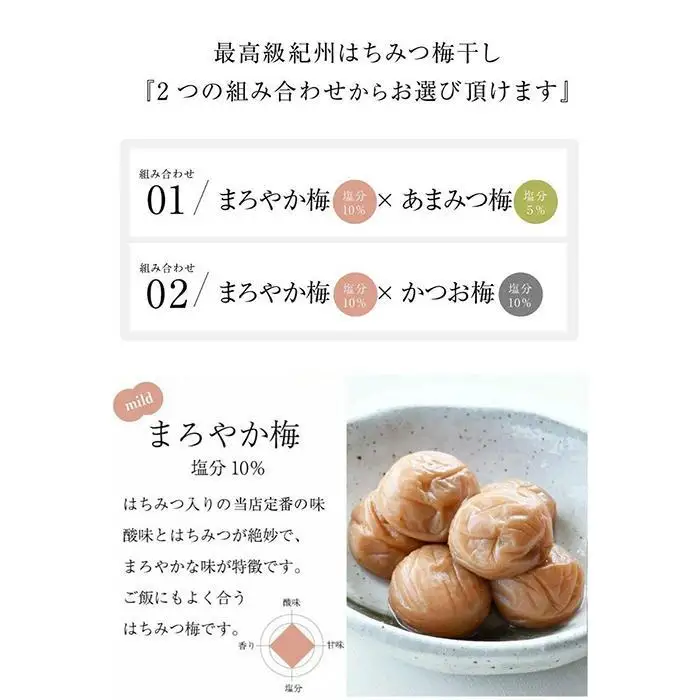 梅の鏡2段（まろやか梅・あまみつ梅）紀州特選南高梅　厳選した最高級の大粒梅干し　