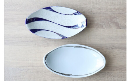 有田焼 シルバー・ブルーライン オーバルプレート 2枚セット【山忠】器 食器 皿 楕円 前菜 サラダ皿 おしゃれ 可愛い 35000円 3.5万円 A35-585