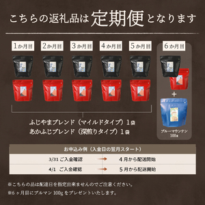 メール便発送「ふじやまブレンド・あかふじブレンド」　富士山の湧き水で磨いた スペシャルティコーヒー定期便（豆320g）6ヶ月 コーヒー 珈琲 豆 マイルド スペシャルティ 珈琲