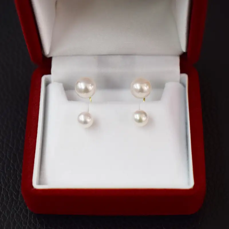 S101-249_天草産 5.5mm-6mm＆7.5mm-8mm ピアス あこや真珠 ホワイトピンク スタッド ダブルパール L字 K18 K14 ベビー 花珠級