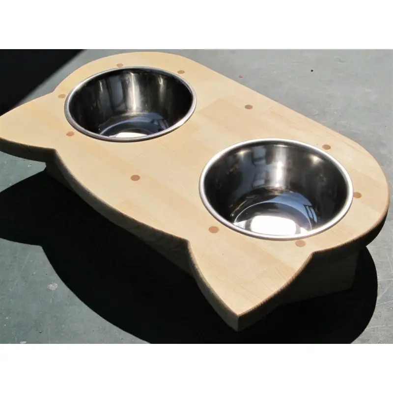 手作り木製2椀付きペット用食器・ペット用水飲み【007D-080】