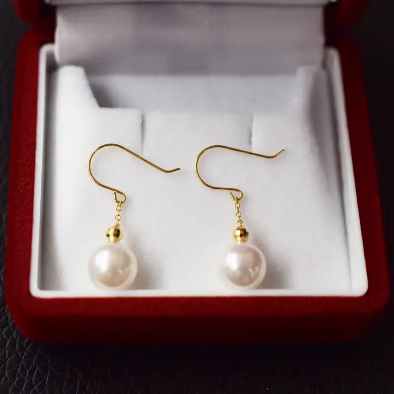 S101-243_天草産 7.5mm - 8mm ピアス あこや真珠 ホワイトピンク フック 揺れる 花珠級