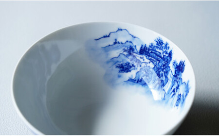 有田焼 呉須染付 山水絵 茶碗【起山窯】食器 器 うつわ 茶わん ちゃわん ご飯茶碗 ごはん茶碗 飯碗 染付 手描き A24-203