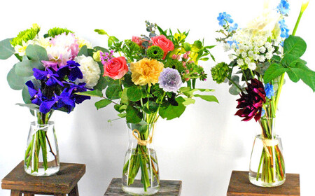 【定期便 6回】”松竹梅の竹セット”届いたら、いつもの花瓶に入れるだけ！ 簡単管理 の おしゃれ ブーケ ♪初回 花瓶 付き、毎回延命剤付き！！ 花 生花 花束
