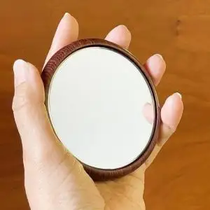【Face Mirror ローズウッド材+オーク材】ハンドミラー（手鏡）スタンドミラー（卓上）ウォールミラーとしても＜フェイスミラー＞ プレゼント 父の日 母の日 入学 卒業 就職 MUFactory