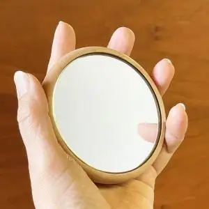 【Face Mirror メープル材+オーク材】ハンドミラー（手鏡）スタンドミラー（卓上）ウォールミラーとしても＜フェイスミラー＞ プレゼント 父の日 母の日 入学 卒業 就職 MUFactory