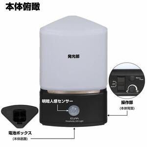 もてなしライトコーナー形　電球色・白色　人感センサー　電池式　HLH-2202