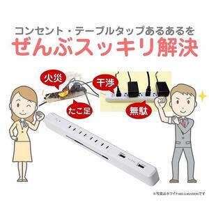 電源タップ　耐雷サージ　USBポート付き回転式電源タップ　ブラック　USB×2ポート　4個口2ｍ　WBS-SL402USB(BK)
