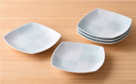 【陶器市特集】【波佐見焼】青磁市松角皿5枚セット 食器 皿 【洸琳窯】 [GE08]  波佐見焼