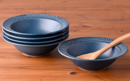 【波佐見焼】ローズマリー (デニム) ボウル 5個セット 食器 皿 【福田陶器店】 [PA182]  波佐見焼