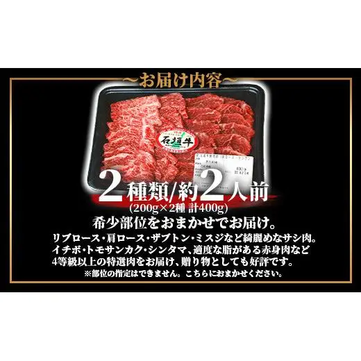 石垣牛・焼肉用・1ランク上のお試しセット・ミスジ、イチボなど希少部位が200g×2種＝計400g入り | SI-20-1