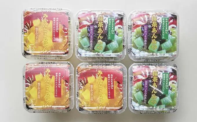 西伊豆天草100％ところてんデザート　抹茶あんみつ・蜜柑ところてん6個セット | 静岡市 西伊豆 天草 ところてん デザート 抹茶 あんみつ 蜜柑 和菓子 低カロリー ヘルシー スイーツ 夏 日本食 海藻和え 伝統食