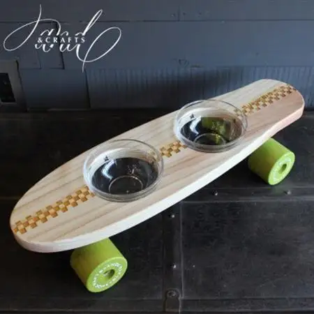【＆CRAFTS】Pet bowls stand-2BOWLS-(Green)※名入れプレート付き【1378241】