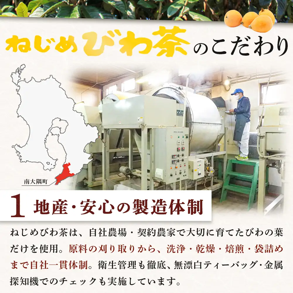 【スピード発送】鹿児島県産 ねじめびわ茶 ティーバック 10包入×8袋 ノンカフェイン TO-505-NP |  最短 7日以内 1週間以内 国産 お茶 健康茶 ポリフェノール 無香料 無着色 さわやか 甘み 香ばしい おいしい びわの葉 トルマリン石焙煎 産地直送 鹿児島県 南大隅町 十津川農場