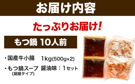もつ鍋 国産 博多牛もつ鍋10人前 (醤油味) 《60日以内に出荷予定(土日祝除く)》もつ 牛もつ もつ鍋 醤油 博多 鍋 送料無料