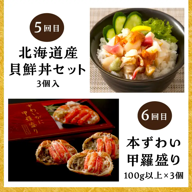 【6ヶ月定期便】海物語～北見からの贈り物～ ( 海鮮 定期便 ホッケ カニ さけ 鮭 蟹 しめ鯖 シメサバ 海鮮丼 貝 ほたて ホタテ つぶ貝 ウニ )【999-0273】